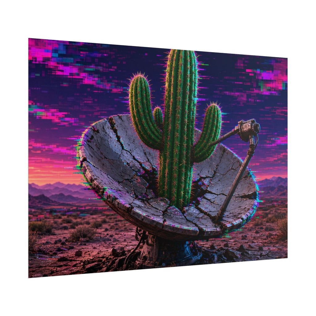 Glitch Cactus Satellite 7x5 rolled art print, angled side view