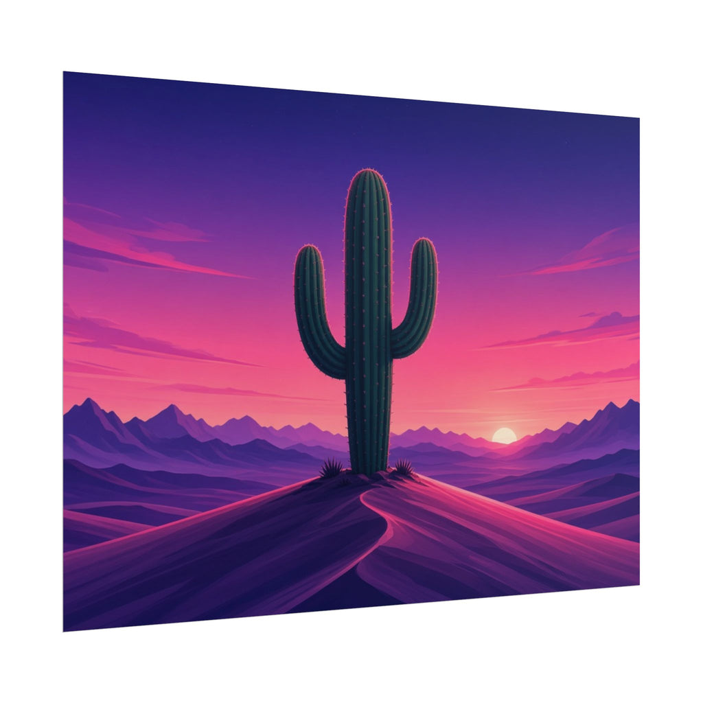 Synthwave Saguaro Sunset 8x6 rolled art print, angled side view