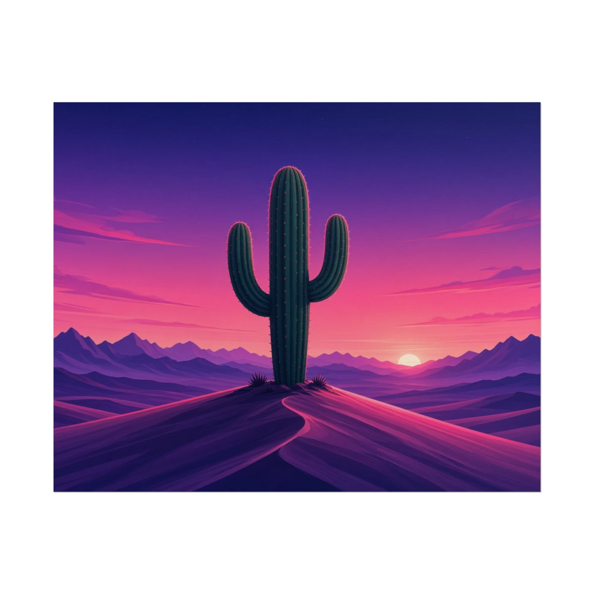 Synthwave Saguaro Sunset 10x8 rolled art print, flat front view