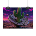 Glitch Cactus Satellite 7x5 rolled art print hanging from clips
