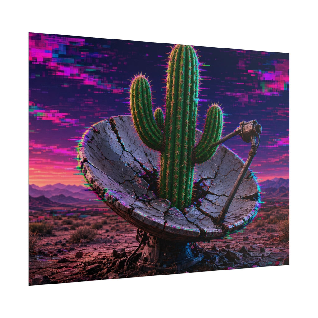 Glitch Cactus Satellite 8x6 rolled art print, angled side view