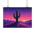 Synthwave Saguaro Sunset 7x5 rolled art print hanging from clips