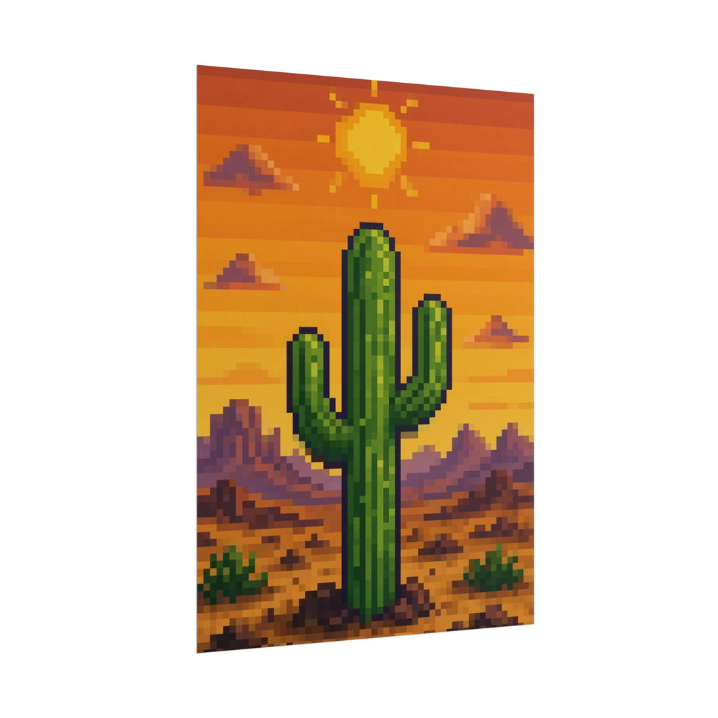 Pixel Desert Sunset 5x7 rolled art print, angled side view