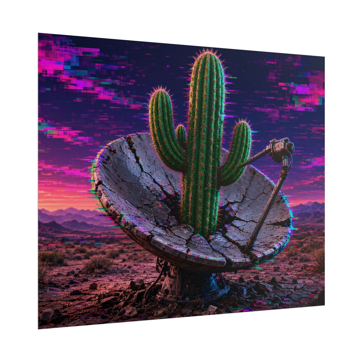 Glitch Cactus Satellite 10x8 rolled art print, angled side view