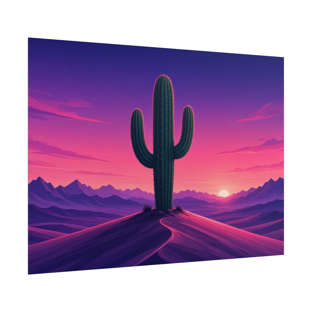 Synthwave Saguaro Sunset 7x5 rolled art print, angled side view