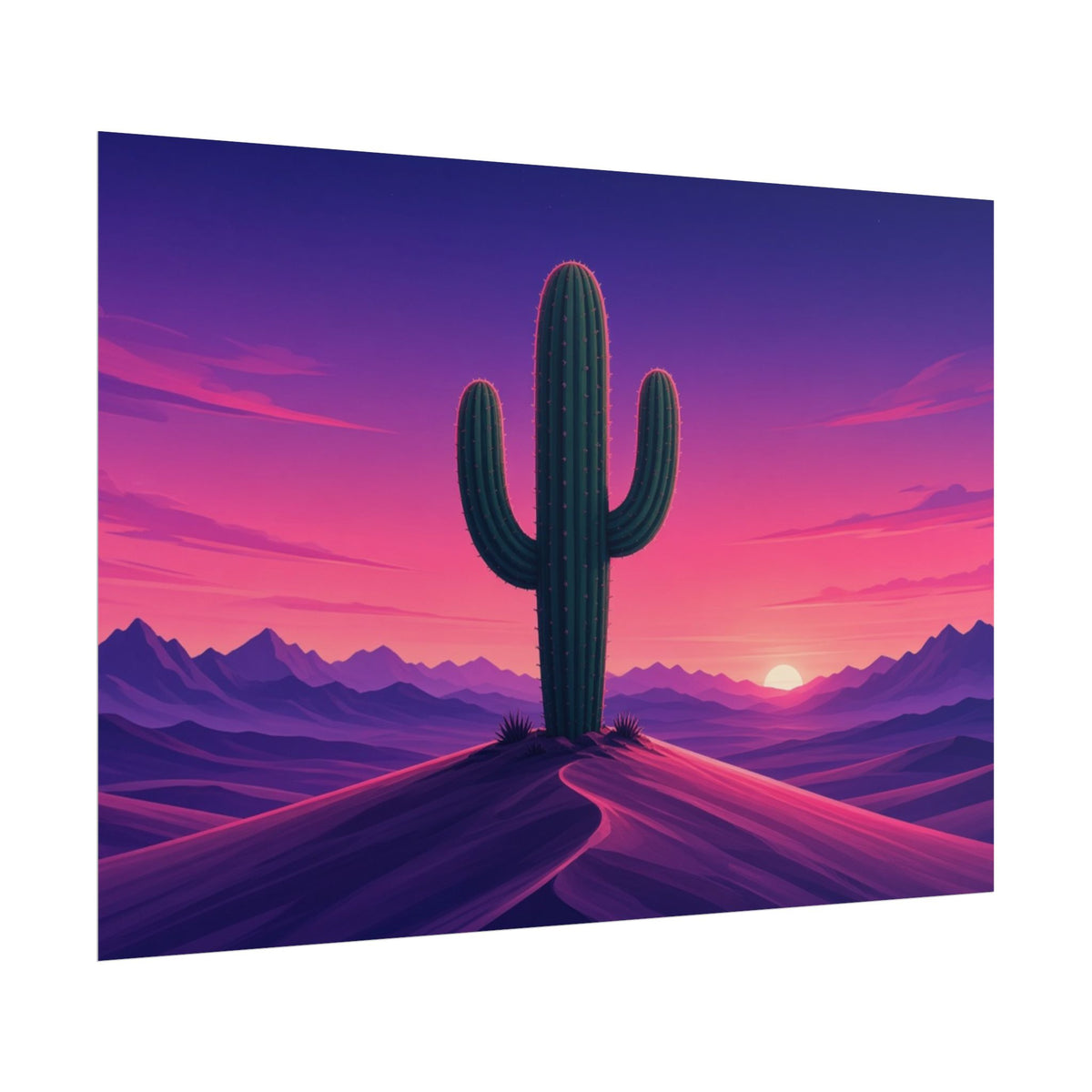 Synthwave Saguaro Sunset 7x5 rolled art print, angled side view