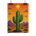 Pixel Desert Sunset 5x7 rolled art print hanging from clips